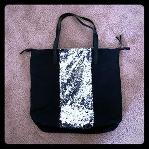 GAP Simple Black Tote with Silver/Black Sequins